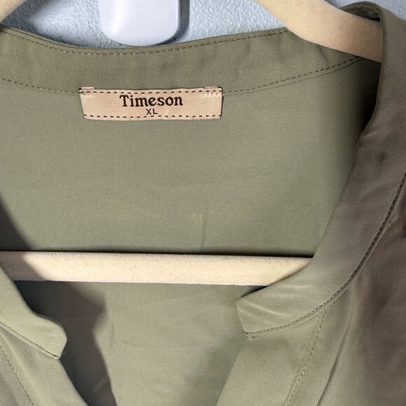 Timeson Womens Chiffon Popover Blouse XL Sage Green V-Neck Flowy Layering - Picture 10 of 12